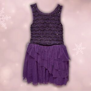 Nanette Lapore Young Girls Purple Sparkle Lace & Ruffle Party Dress Size 16 XL